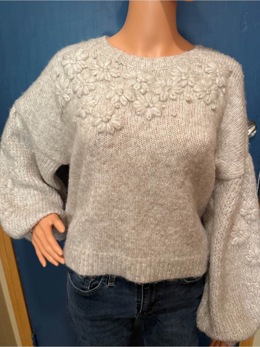 🌸 dRA Los Angeles 3D Floral Knit Sweater | Balloon Sleeves | Size Small